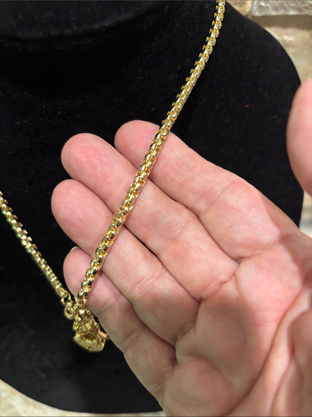 Stunning Gold Tone LV Padlock & Heart Charm Necklace with Crystal Accents - Picture 4 of 6